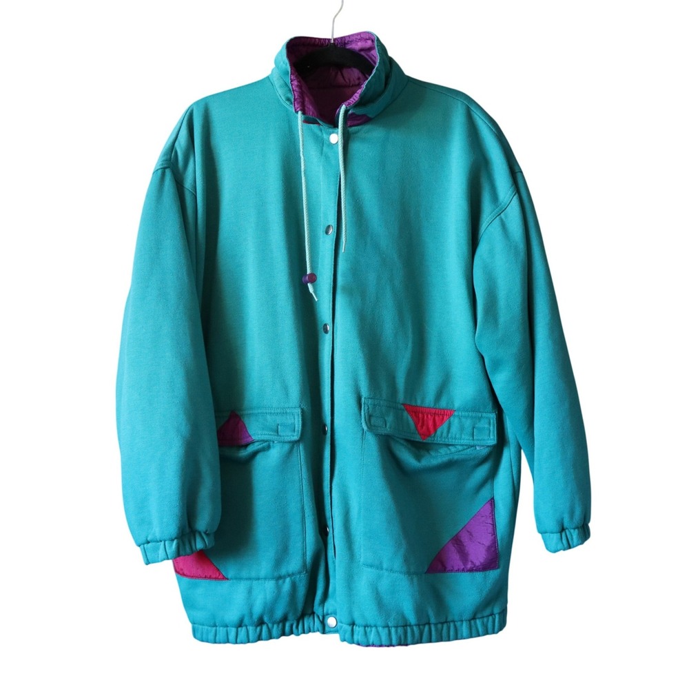 Vintage Teal & Purple Colorblock Reversible Windbreaker Jacket W's Oversized 90s
